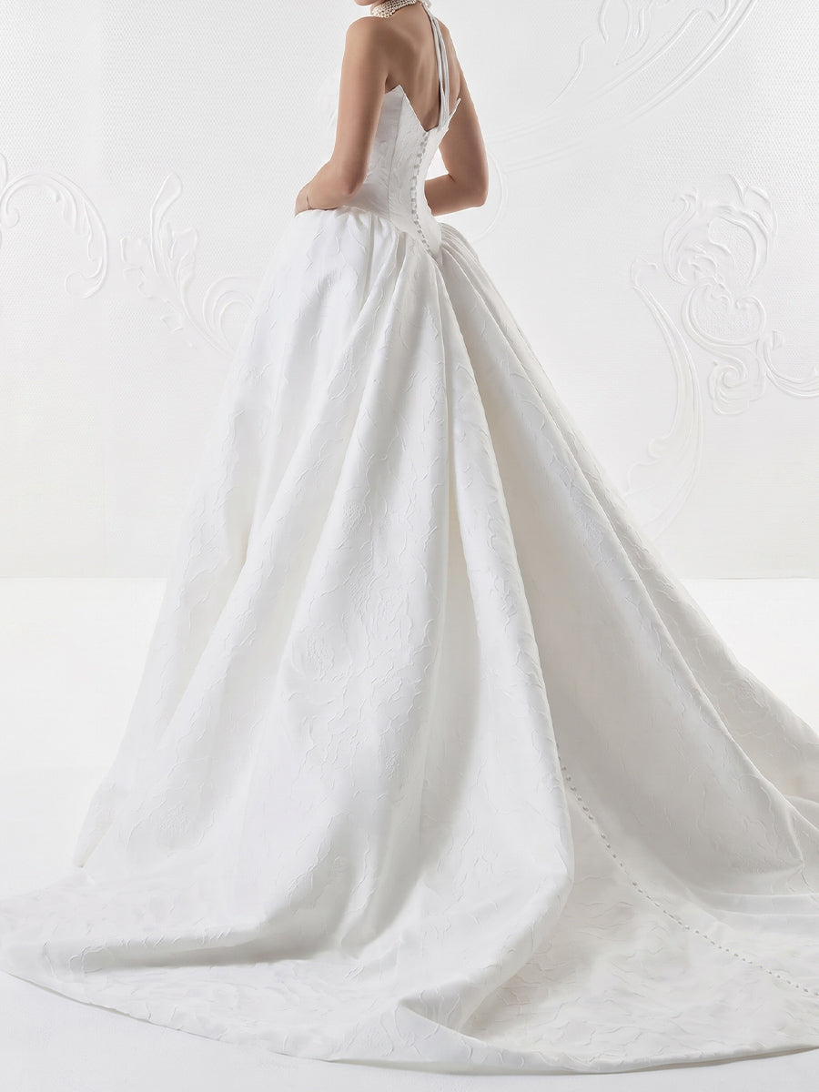 A-line/Princess Straight Pleated Court Train Stretch Crepe Wedding Dresses