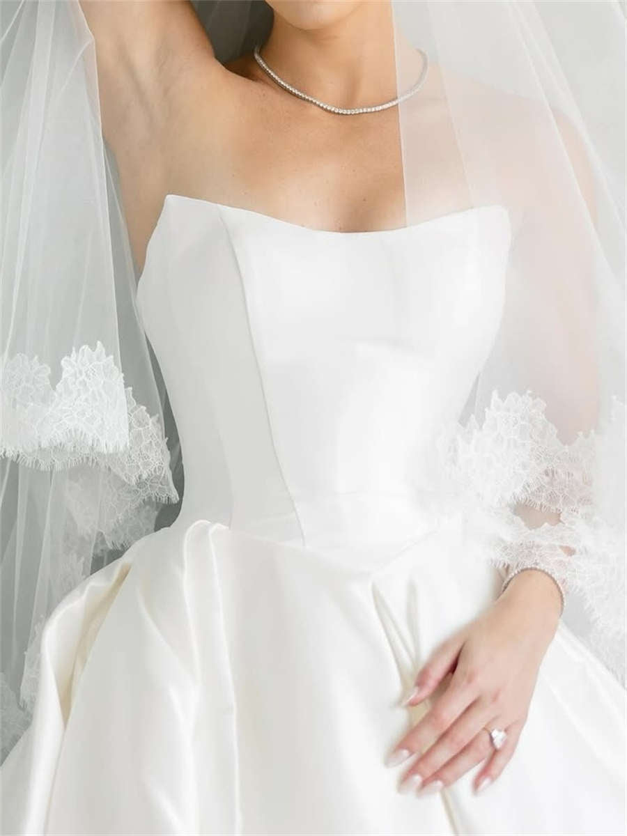 A-line/Princess Straight Pleated Cathedral Train Satin Wedding Dresses