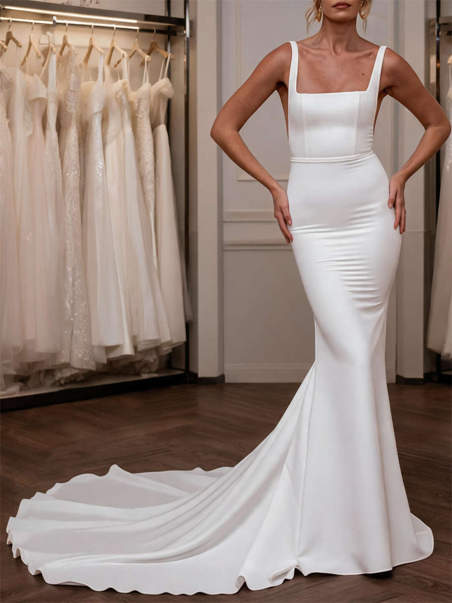 Trumpet/Mermaid Straps Sash/Ribbon/Belt Chapel Train Stretch Crepe Wedding Dresses