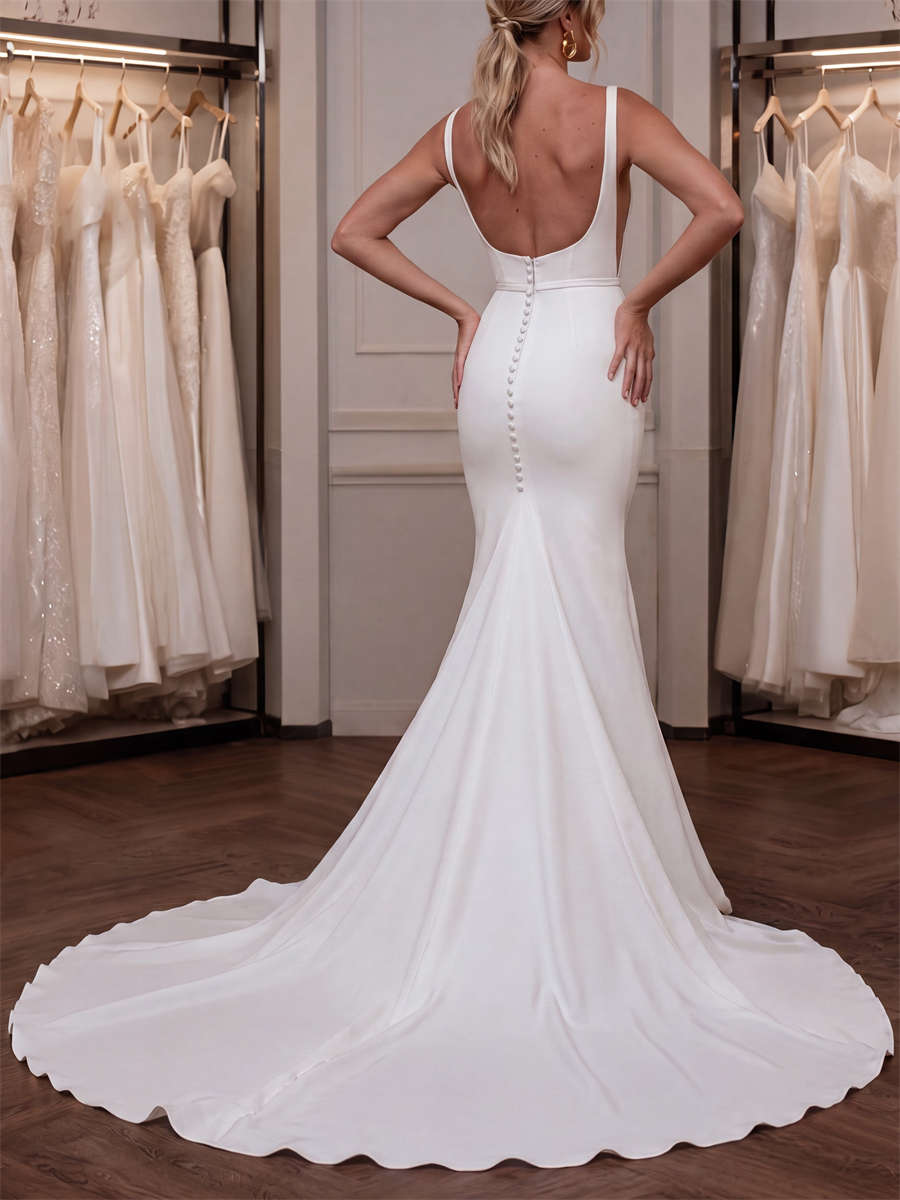 Trumpet/Mermaid Straps Sash/Ribbon/Belt Chapel Train Stretch Crepe Wedding Dresses
